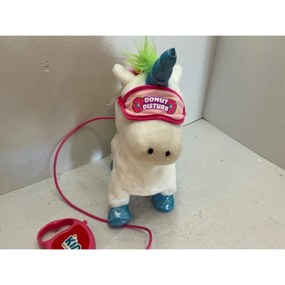 Kid Connection Walking Unicorn Toy Rainbow Mane Blue Glitter Hooves White Plush